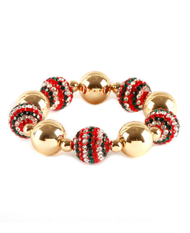 Glass & Metal Christmas Pave Ball Bracelet