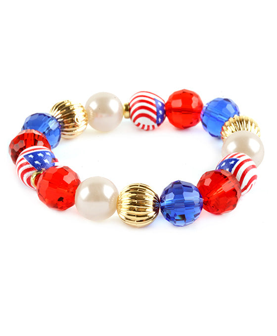 Glass Bead Patriot Elastic Bracelet