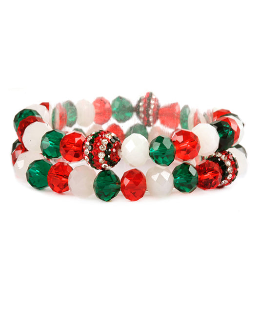 Glass Bead Pave Ball Christmas Elastic Bracelet