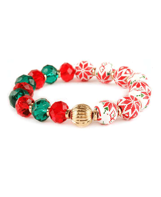 Wood & Glass Bead Christmas Bracelet