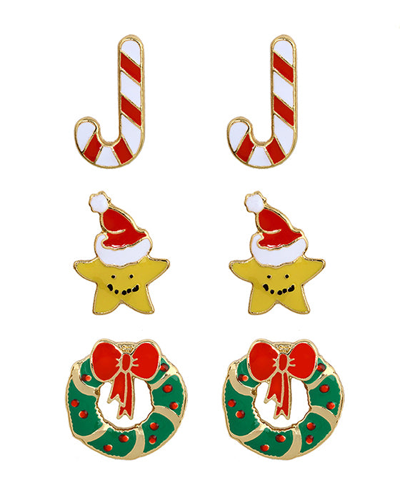 Metal Christmas 3 Pair Earring