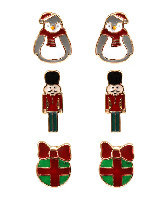 Metal Christmas 3 Pair Earring