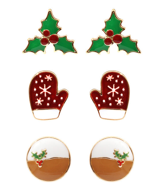 Epoxy Christmas 3 Pair Post Earring