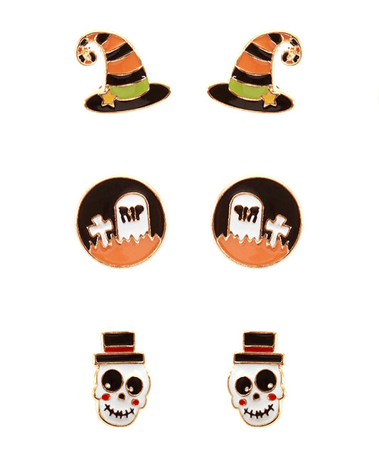 Epoxy 3 Pair Halloween Post Earring