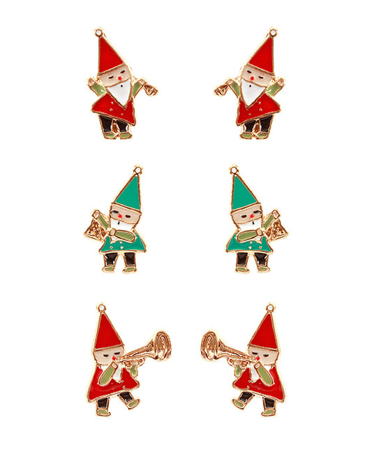 Metal Epoxy Christmas 3 Pair Post Earring