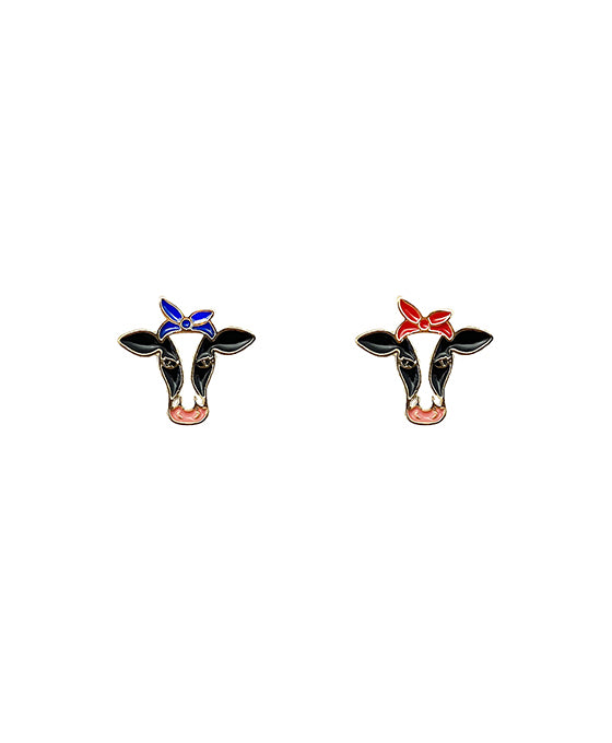 American Flag Cow Enamel Earring