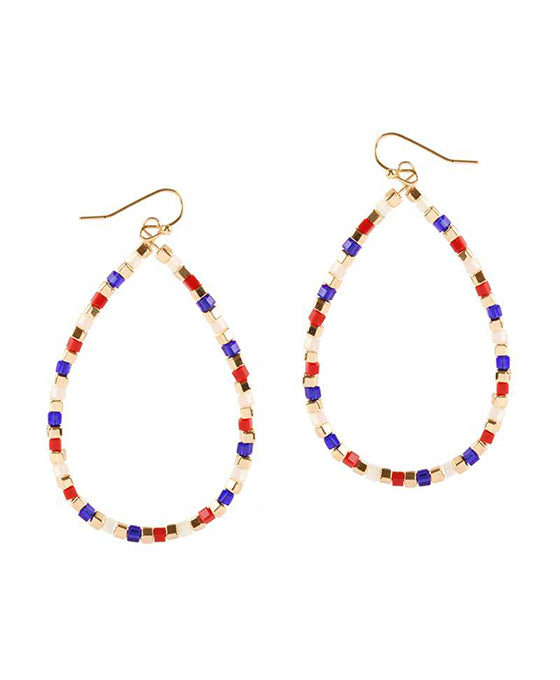 Glass Bead Patriot Teardrop Earring