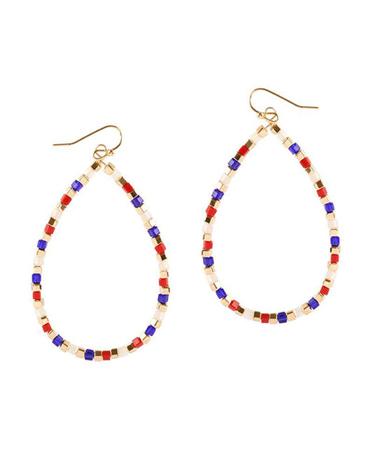 Glass Bead Patriot Teardrop Earring