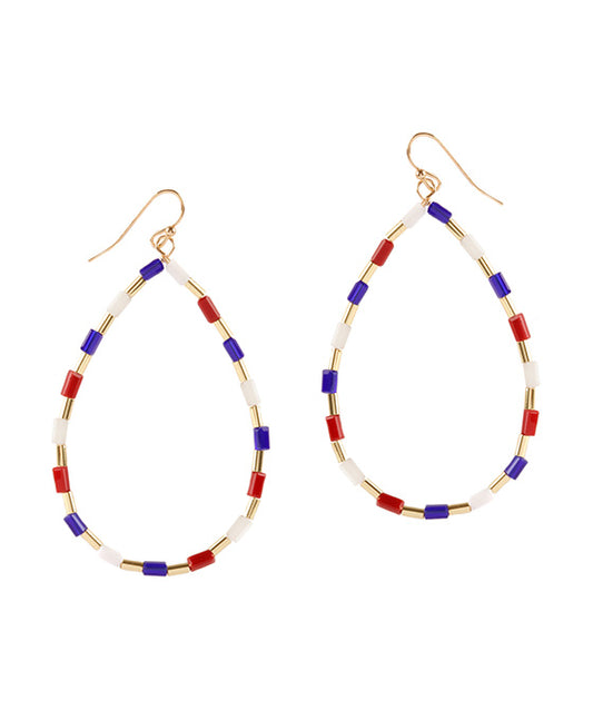 Glass Bead Patriot Teardrop Earring