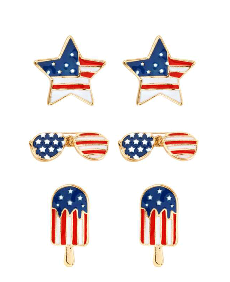 Epoxy American Flag 3 Pair Earring