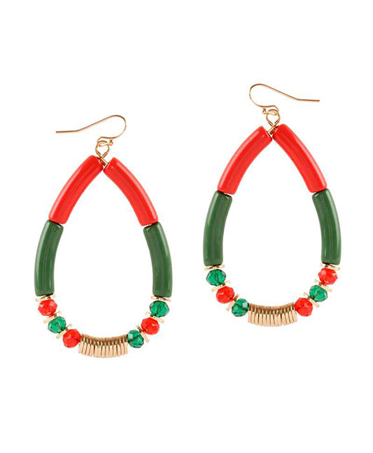 Acetate Pipe & Glass Bead Christmas Earring