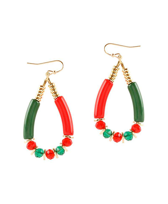 Acetate Pipe & Glass Bead Christmas Earring