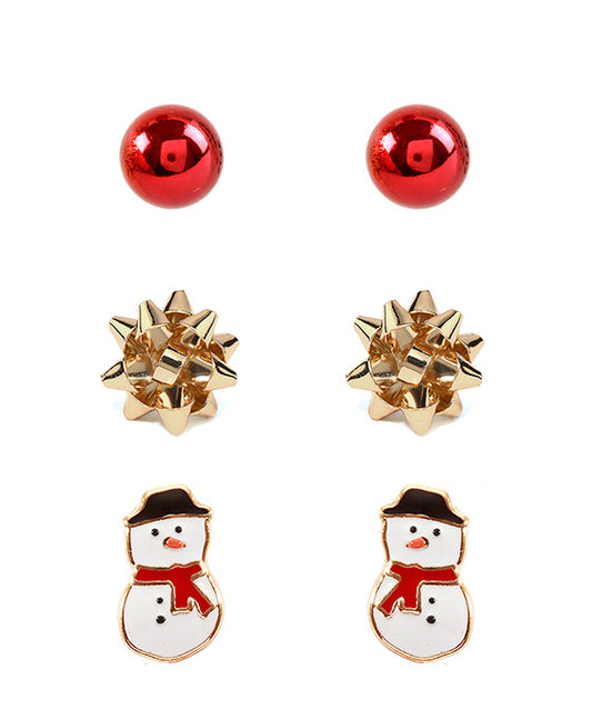 Metal Epoxy Christmas 3 Pair Post Earring