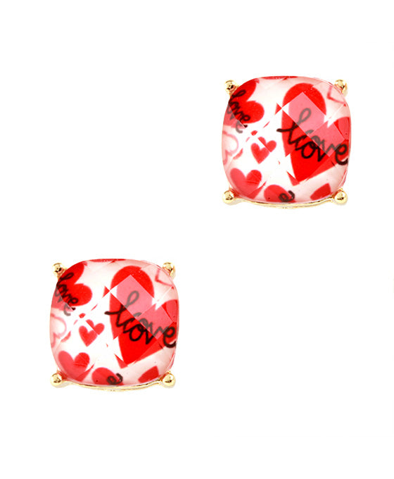 Epoxy Valentine Square Post Earring