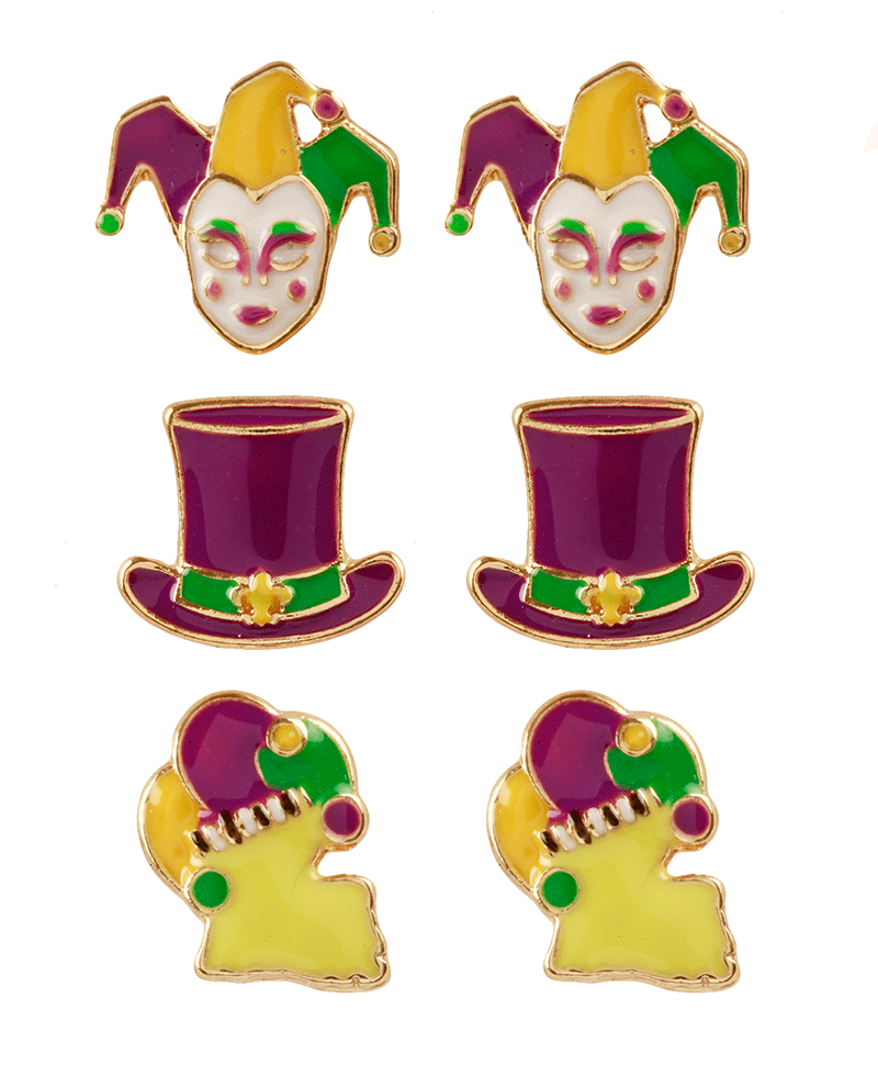 Epoxy Mardi Gras 3 Pair Earring