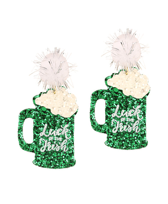 Glitter Pompom Saint Patricks Post Earring