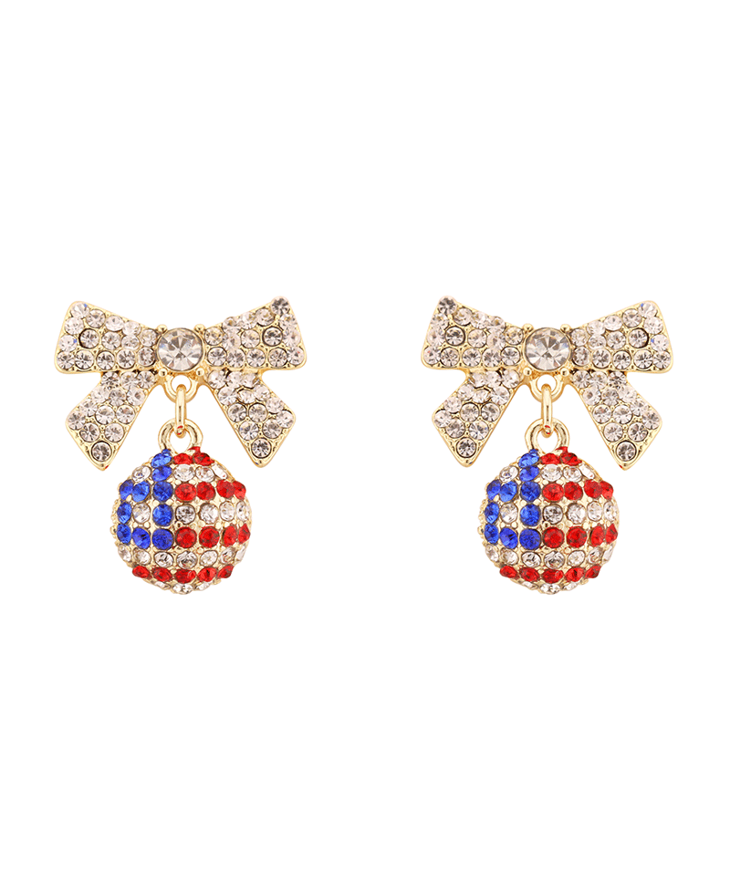 Pave Ball & Rhinestone Bow Patriot Post Earring