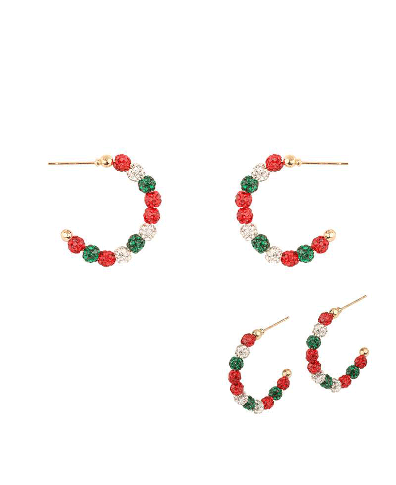 Christmas Pave Ball 20mm Hoop Earring