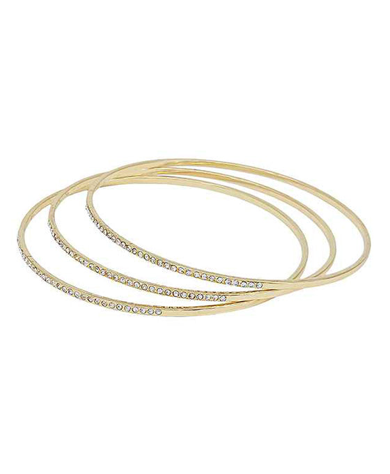 3 Set Pave Accent Metal Bangles