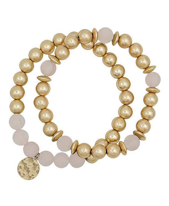 2 Set Semi Stone Accent Ball Bracelet