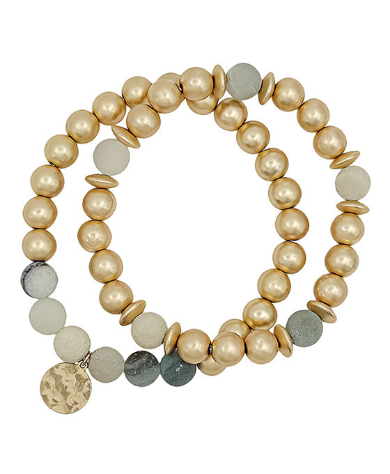 2 Set Semi Stone Accent Ball Bracelet