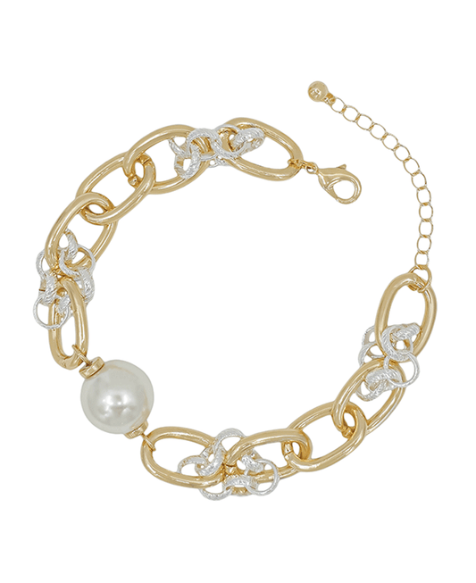 12mm Pearl Accent Chain Metal Bracelet