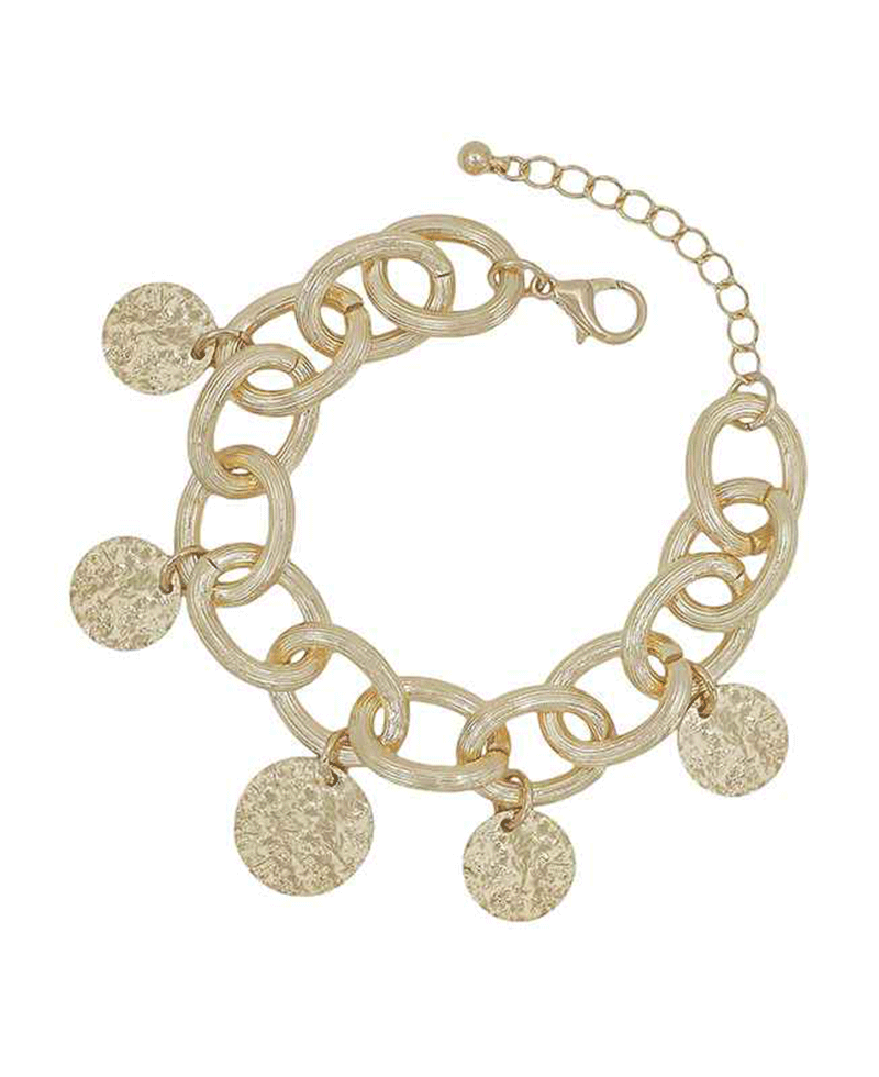 Bold Texture Metal Chain w/ Charms Bracelet