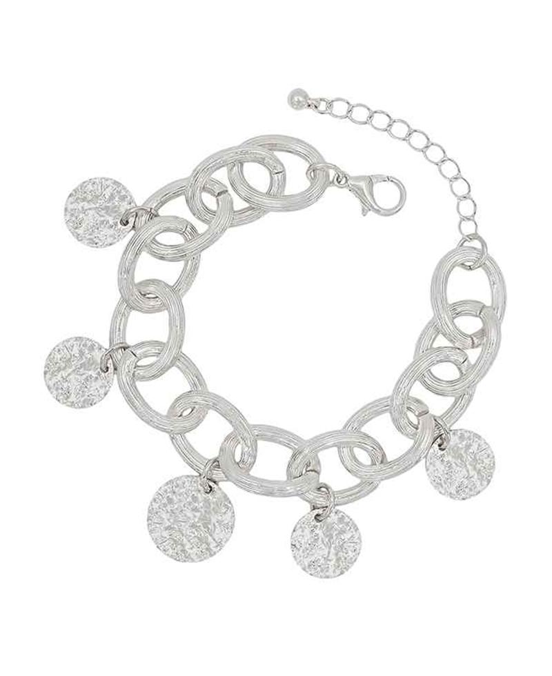 Bold Texture Metal Chain w/ Charms Bracelet