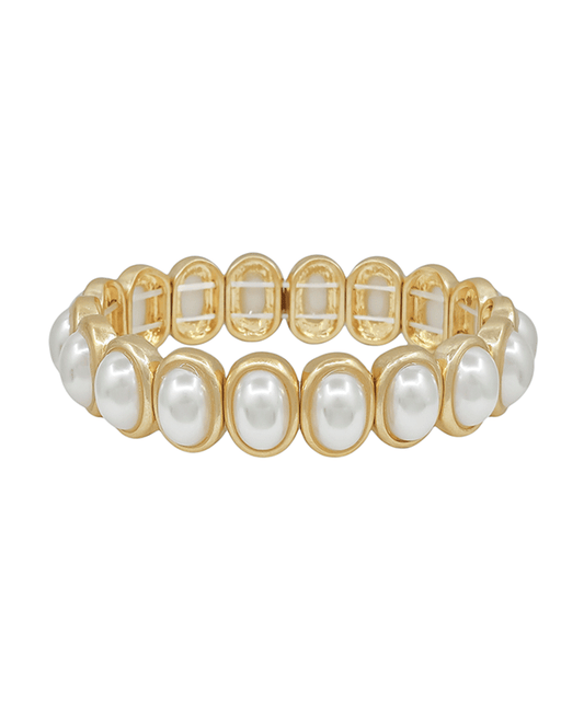 Oval Casting Pearl Stretch Bracelet