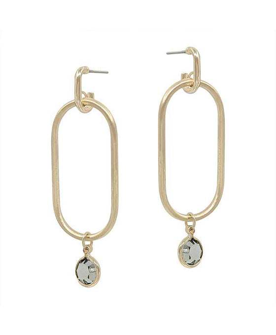 Crystal Stone Charm Oval Shape Post Earring