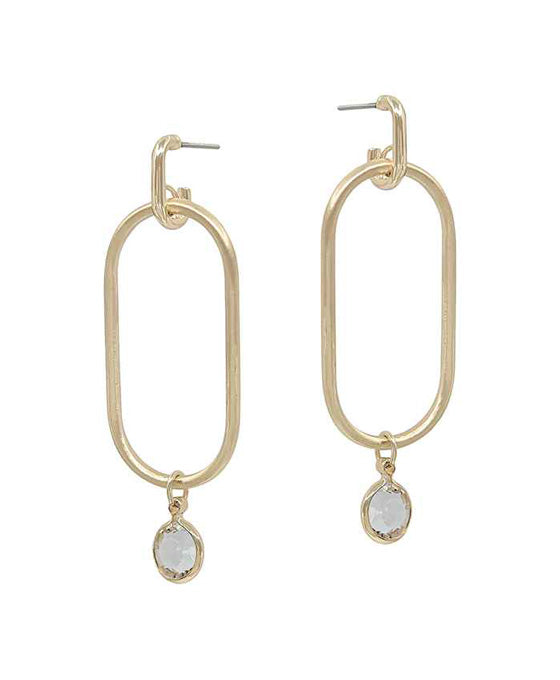 Crystal Stone Charm Oval Shape Post Earring