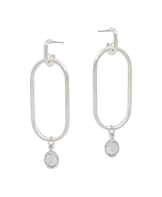 Crystal Stone Charm Oval Shape Post Earring