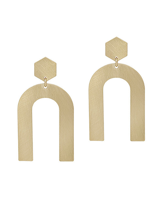 Hexagon Post U Shape Metal Earring