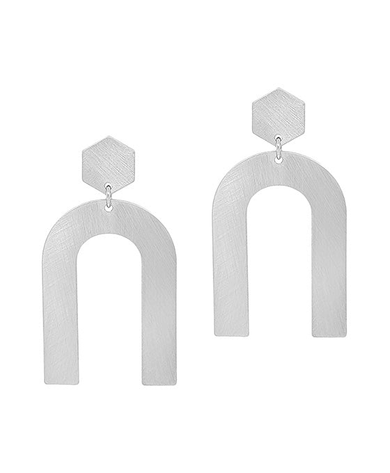 Hexagon Post U Shape Metal Earring