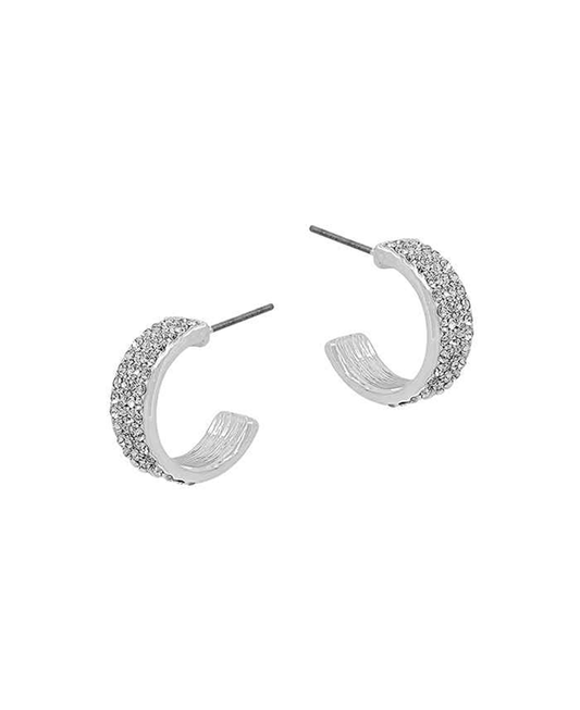 Pave Stone C Hoop Earring