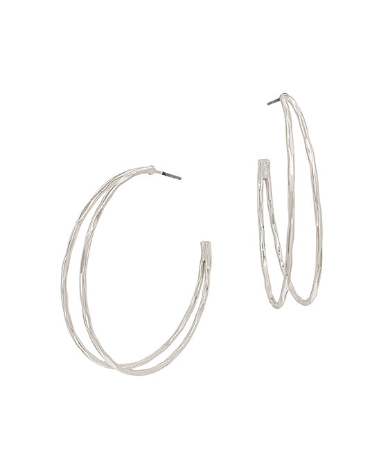 2 Layered Round Hammered Hoop Earring