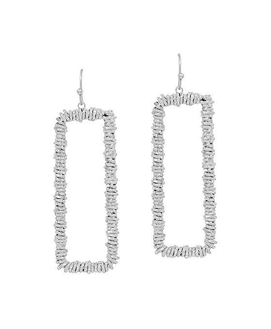 2 Inches Textured Metal Rectangle Drop Earring