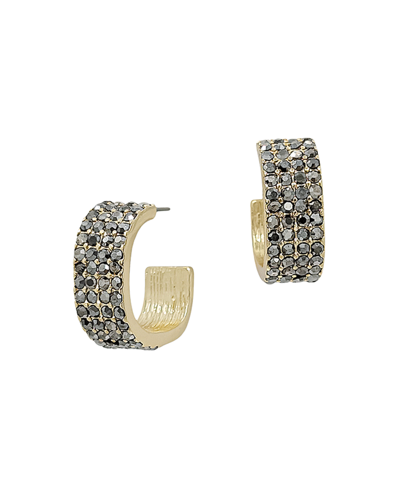 Pave Stone Accent Thick Hoop Earring