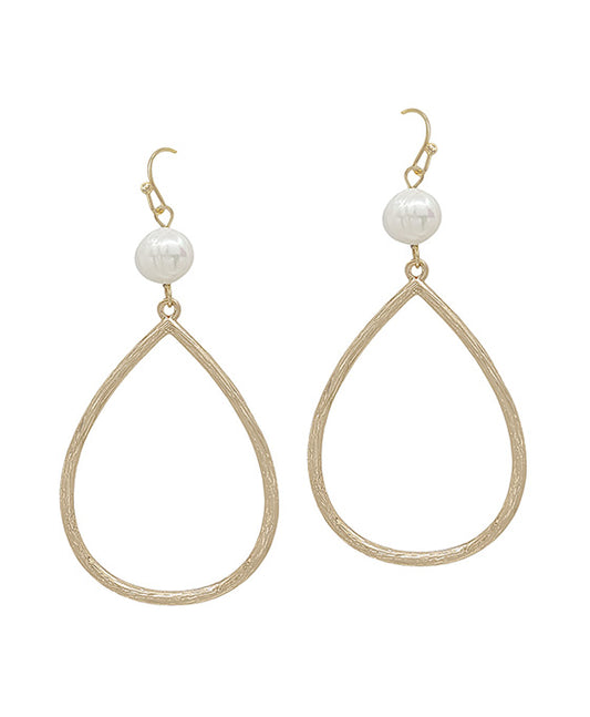 Fresh Water Pearl Accent Metal Teardrop Earring