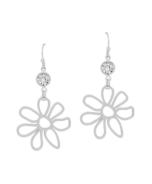 Clear Stone Accent Flower Metal Earring