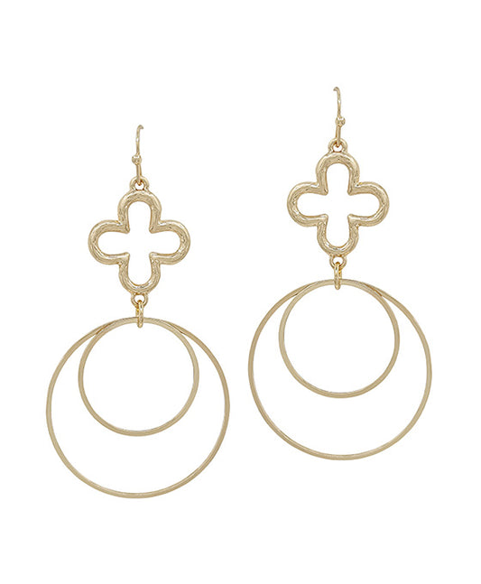 Clover Metal & Double Ring Drop Earring