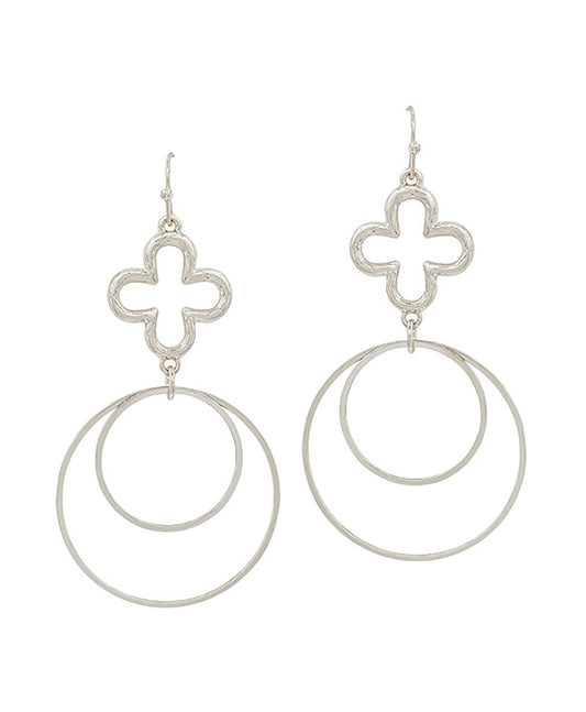 Clover Metal & Double Ring Drop Earring