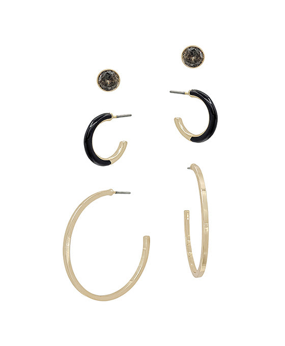 Crystal & Epoxy Color Metal Hoop 3 Set Earring