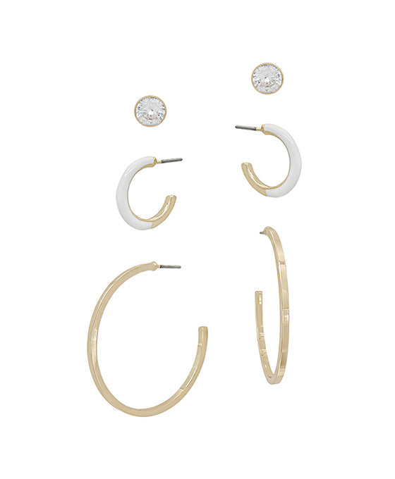 Crystal & Epoxy Color Metal Hoop 3 Set Earring