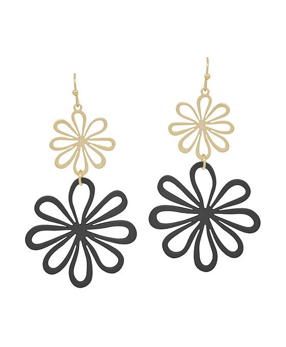 2 Drop Flower Metal & Color Coat Earring