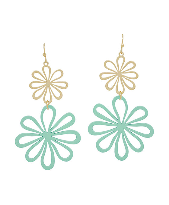 2 Drop Flower Metal & Color Coat Earring