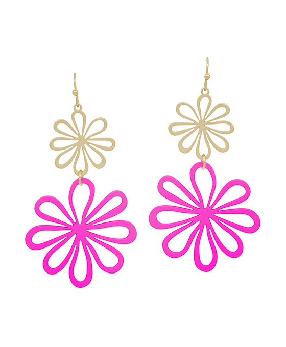 2 Drop Flower Metal & Color Coat Earring