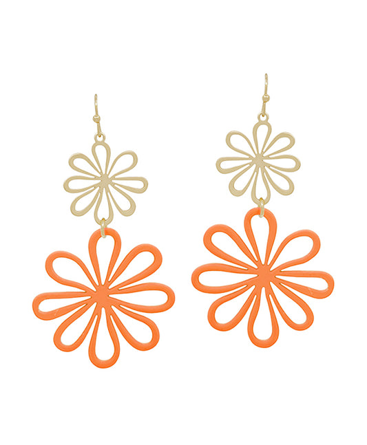 2 Drop Flower Metal & Color Coat Earring