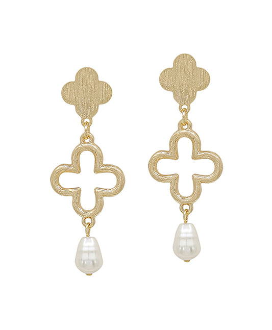 3 Drop Clover & Pearl Post Earring