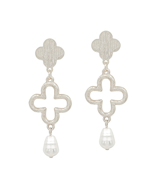 3 Drop Clover & Pearl Post Earring